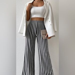 Women’s elegant Black and white vertical striped wide leg Pant. Sz xs. Brand New